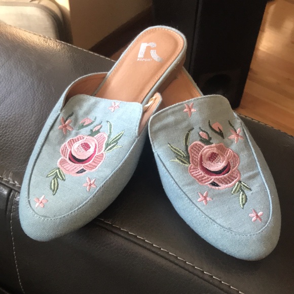 Blue and Floral Appliqué Slip On Shoes - Picture 9 of 9